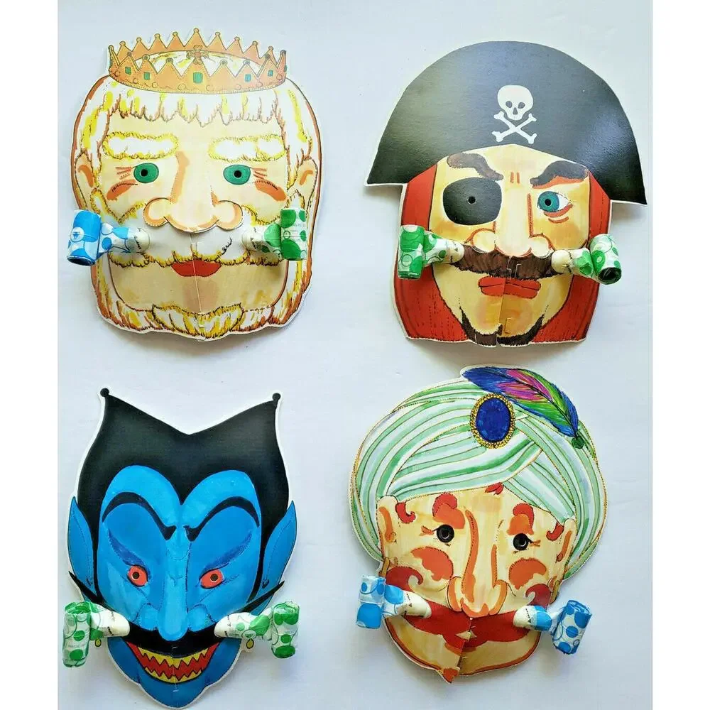 Vintage Paper Masks from Japan with double party horns Lot of 4‎ U158